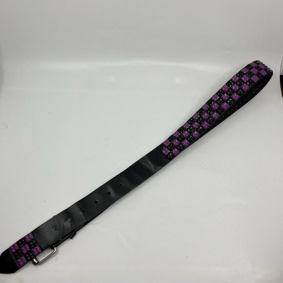 Y2K Studded Belt Checkered Checkerboard Purple Black Leather Emo Goth - Picture 4 of 7